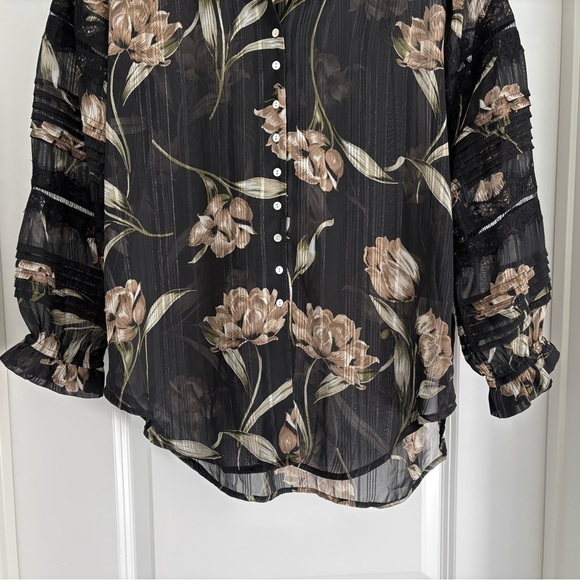 NWOT Anthropologie Fig & Flower Sheer Dark Floral Boho Top Size M - Picture 3 of 6